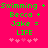 Green pixelated text on bright pink background reads Swimming + Swimming + Becca + Jake = LIFE with five light pink heart symbols below.