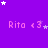 Purple background with repeated 'Rita <3' text and scattered white/pink stars, some stars animate as white to pink transitions.