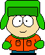 Pixelated character with green hat and orange jacket in two expressions: smiling face on left, open mouth on right.