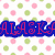 Pixelated text elements on a polka-dot background with blue, pink, green, and black colors.