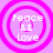 Four identical circular icons with concentric rings, each displaying 'Peace & Love' text on a pink background.