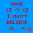 Blue background with red text and symbols: 'OmG!', '<3 :(', '<3', 'I don't BELIEVE it... :'( <3', repeated across three
