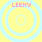Four identical circular icons with light blue concentric rings on a yellow background, each displaying pink text "LEENY" at the top.