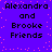 Pixelated text on a purple background with pink dots, displaying "Alexandra and Brooke Friends" in two identical vertical