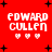 Red background with white pixelated text "EDWARD CULLEN" and three heart symbols, surrounded by black cross-shaped stars.