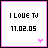 A contact sheet of six frames showing a pixelated animation with text "I LOVE TV" and date "11.02.05", each frame bordered in pink with a small heart icon, arranged in 3x2 grid on gray background.