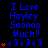 Blue text on black background reads "I Love Hayley Sooooo Much!!" with red heart symbols and a blue 3<3<3 emoticon, arranged in three vertical