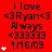 Red background with black text reading 'i love <3Ryan<3 Always <333333 1/16/09' and white star symbols, animated to change star count per frame.