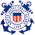 Static pixelated icon featuring the United States Coast Guard emblem with anchors, shield, and scrollwork in blue and red tones on a white background.