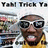 A pixelated image shows a person wearing sunglasses and a yellow shirt with text above, next to stacked black-and-white rectangular shapes.