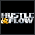 Animated sequence showing 'HUSTLE & FLOW' text with a golden ampersand, transitioning to a red car and back to the text.