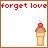 A 2x2 contact sheet of three animated frames showing a pixel art ice cream cone with cherry, accompanied by changing text about love and chocolate.