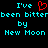 Pixelated cyan text on black background with red heart symbol, displaying repeated phrases and artist name.