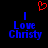 Red pixelated heart symbol above blue text reading 'I Love Christy' on black background.