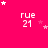 A bright pink background displays repeated 'rue 21' text with white and light pink stars in various positions across the frame.