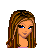 Pixel art contact sheet showing four frames of an animated icon featuring a cartoon girl with brown hair, pink top, denim shorts, and high heels, accompanied by pink text phrases.