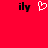 Red background with black text 'ily' on left and right, white pixelated heart symbol in center.