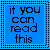 Two blue square with black pixelated text and dotted borders, side-by-side