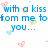 Pixelated blue text on white background with pink hearts and small colored shapes scattered around.
