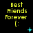 Yellow text 'Best Friends Forever (:' on black background with animated cyan star and dot effects.