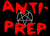 Red pixelated text "ANTI-" above and "PREP" below a gray pentagram on black background.