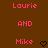 Brown background with pink pixelated text reading 'Laurie AND Mike' and a black heart symbol.