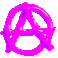 Nine identical pink circular symbols with interwoven triangular shapes arranged in a on gray background