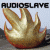 Golden flame icon with 'AUDIOSLAVE' text above, next to a pixelated portrait of a person with light brown hair and blue eyes.