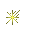 Pixelated starburst shapes in yellow-green hues on a gray background, varying in size and orientation.
