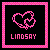 Pixelated pink heart outline and 'LINDSAY' text on black background with pink checkered border.