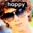 four buddy icons with text overlays: 'happy' over a person in sunglasses, 'birthday' over a grayscale portrait, and 'Lindsey' over another portrait
