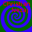 Four identical display a blue and green spiral background with red text reading "Christian lvezaj" in each