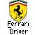 Pixelated yellow shield with black prancing horse, green-white-red top border, and "Ferrari Driver" text below on gray background.