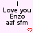 Pixelated text reads "Love you Enzo aaf sfm" with red heart symbols on light purple background, showing animation changes across frames.