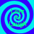 Four identical spiral patterns arranged in a , each containing green text reading 'Love to Laugh' on a blue and cyan background