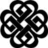 Black-and-white pixelated icon with a central knot-like symbol and four text sections reading 'After the fall', 'We'll shake it off', 'Show me the way' in white block letters on black background.