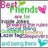 Pixelated image with 'Best Friends' text in green and pink, a pink heart, and a cartoon character in a blue outfit with green accents.