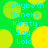 Green background with yellow circles and blue text listing names in a pattern