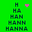 Green background with stacked black text 'H', 'HA', 'HAN', 'HANN', 'HANNA' in two , each containing a pink heart or pink pixel cluster animation
