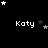 Black background with white text 'Katy' repeated across three , surrounded by scattered white and gray stars in pixelated style