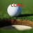A golf ball on a green with a sand trap, displaying red text above it that changes from 'CCHS' to 'GOLF TEAM'.