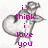 A grayscale anime-style character with a large heart-shaped object, overlaid with pink pixelated text in three separate