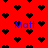 Red background with black heart shapes and blue text reading "Matt" in four positions.