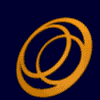 orange circular line drawings on a dark blue background, each with unique overlapping ring patterns and varying stroke thicknesses