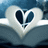 A pixelated heart-shaped icon with a white outline and dark blue interior, set against a gradient background of light to dark blue tones.