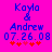 Pixelated blue text on bright pink background shows 'Kayla & Andrew 07.26.08' with red stars below, differ in star color sequence