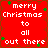 Red background with white text reading 'merry Christmas to all out there' and green pixelated accents, arranged in a of four identical
