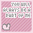 A 3x3 contact sheet of nine animated frames showing a pink striped background with pixelated text and heart symbols, each frame displaying slight variations in the text spelling and heart shape.