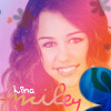 A static image of a smiling person with long wavy hair, featuring text reading 'kira' and 'miley' in stylized fonts over a colorful gradient background.