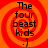 Four identical display orange-red spiral backgrounds with black text reading 'The four beast kids :)' and a smiley face